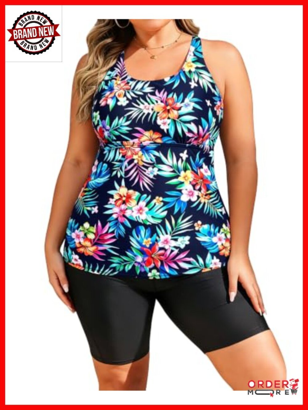 Plus Size Tankini with Shorts - Tummy Control High Waisted Boyshort Pockets